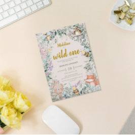 Wild One Bos Dieren 1e Verjaardag Uitnodiging