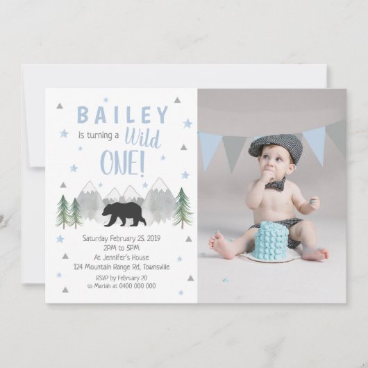 Wild One Boy 1e verjaardag foto uitnodiging (Voorkant)