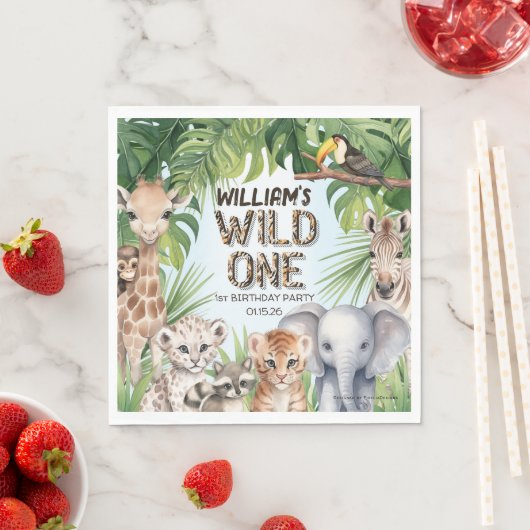 Wild one boy 1e verjaardag oerwoud thema servet (Insitu)