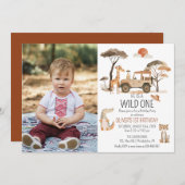 Wild One Boy 1e Verjaardag Safari Foto Save The Date (Voorkant / Achterkant)