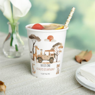 Wild One Boy 1e Verjaardag Safari Papieren Bekers