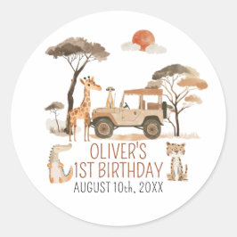 Wild One Boy 1e Verjaardag Safari Ronde Sticker
