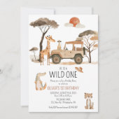 Wild One Boy 1e Verjaardag Safari Save The Date (Voorkant)