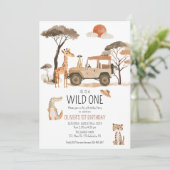 Wild One Boy 1e Verjaardag Safari Save The Date (Staand voorkant)