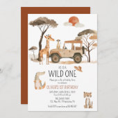Wild One Boy 1e Verjaardag Safari Save The Date (Voorkant / Achterkant)