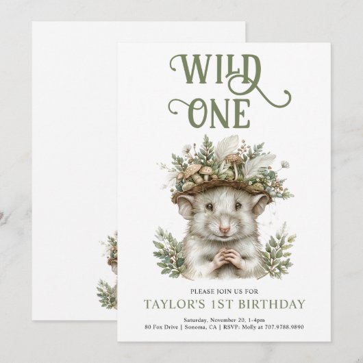 Wild One Boy 1e verjaardag Uitnodiging (Voorkant / Achterkant)