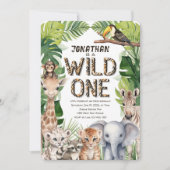 Wild one boy 1st birthday oerwoud safari thema kaart (Voorkant)
