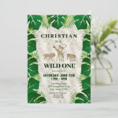 Wild One Boy 1st Birthday Safari Oerwoud Uitnodigi Kaart (Staand voorkant)