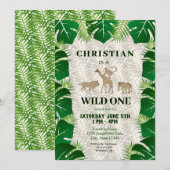 Wild One Boy 1st Birthday Safari Oerwoud Uitnodigi Kaart (Voorkant / Achterkant)
