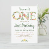 Wild ONE boy bloementypografie script 1e verjaarda Kaart (Staand voorkant)