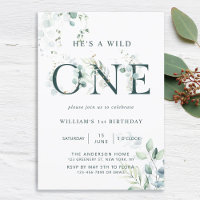 Wild One Boy Botanische eerste verjaardag uitnodig