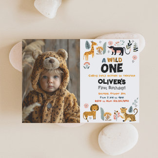 Wild One Boy Eerste Verjaardag Foto uitnodiging