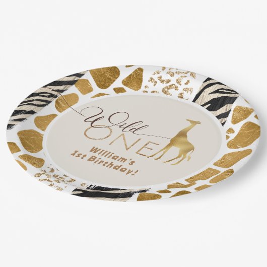 Wild one boy safari verjaardag papieren bordje (Gekanteld)