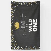 Wild One Boy Verjaardagsbanner Zwart Goud Kroon Spandoek (Verticaal)