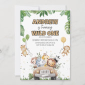 Wild One Boy's 1st Birthday Uitnodigen, Safari Die Kaart (Voorkant)