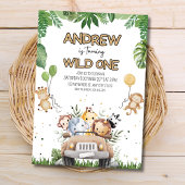 Wild One Boy's 1st Birthday Uitnodigen, Safari Die Kaart