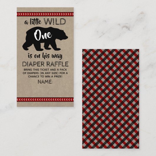 Wild One Boys Baby shower Diaper Raffle Informatiekaartje (Voorkant / Achterkant)