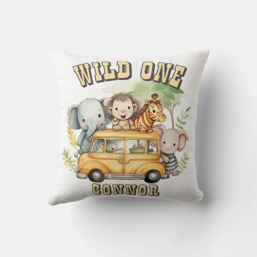 Wild one boys birthday safari animals kussen (Achterkant)