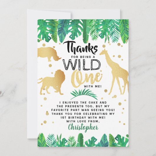 Wild One Boys First Birthday Bedankkaart (Voorkant)