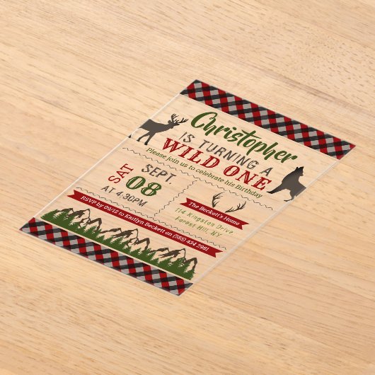 Wild One Boys First Birthday Party Acryl Uitnodigingen (Laagn)