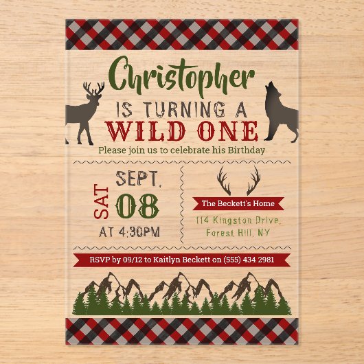 Wild One Boys First Birthday Party Acryl Uitnodigingen (Voorkant)