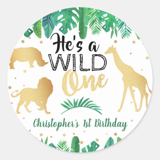 Wild One Boys First Birthday Party Favor Ronde Sticker (Voorkant)