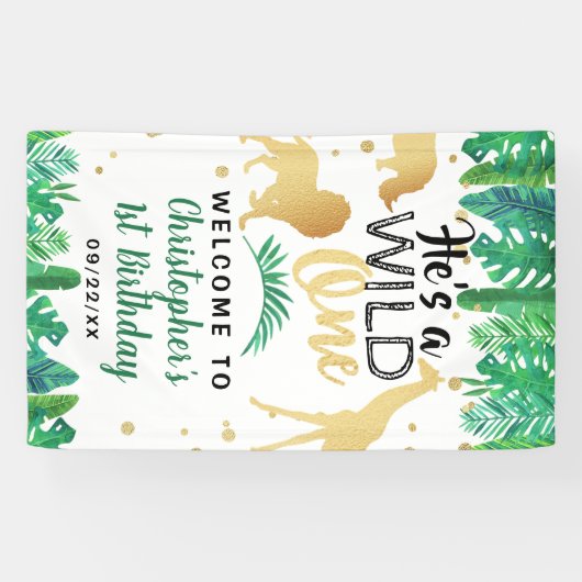 Wild One Boys First Birthday Party Welkom Spandoek (Horizontaal)