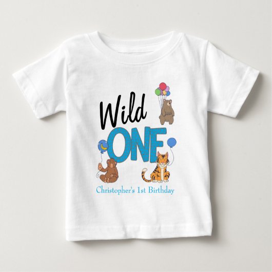 Wild One Boys First Birthday Safari Oerwoud Animal (Voorkant)
