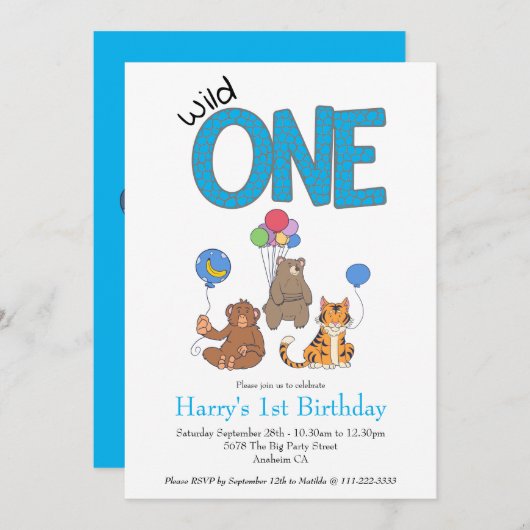 Wild One Boys First Birthday Safari Oerwoud Animal (Voorkant / Achterkant)