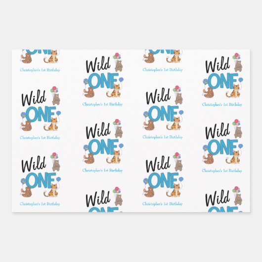 Wild One Boys First Birthday Safari Oerwoud Animal Inpakpapier Vel (Voorkant 3)
