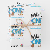 Wild One Boys First Birthday Safari Oerwoud Animal Inpakpapier Vel (In situ)