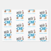 Wild One Boys First Birthday Safari Oerwoud Animal Inpakpapier Vel (Voorkant)