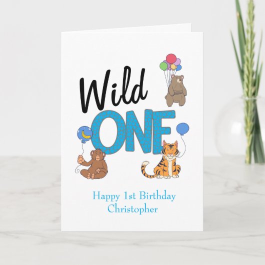 Wild One Boys First Birthday Safari Oerwoud Animal Kaart (Voorkant)