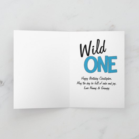 Wild One Boys First Birthday Safari Oerwoud Animal Kaart (Binnen)