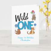 Wild One Boys First Birthday Safari Oerwoud Animal Kaart (Gele Bloem)