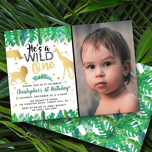 Wild One Boys Foto Eerste Verjaardagsuitnodigingen Kaart
