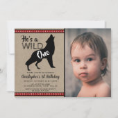 Wild One Boys Foto First Birthday Invitations Kaart (Voorkant)