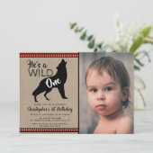 Wild One Boys Foto First Birthday Invitations Kaart (Staand voorkant)