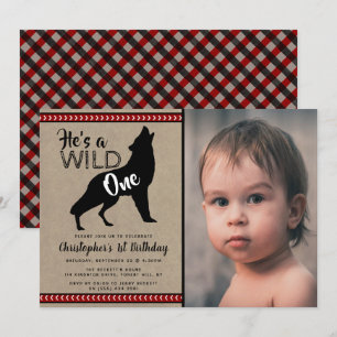 Wild One Boys Foto First Birthday Invitations Kaart