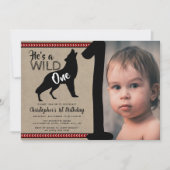 Wild One Boys Foto First Birthday Invitations Kaart (Voorkant)