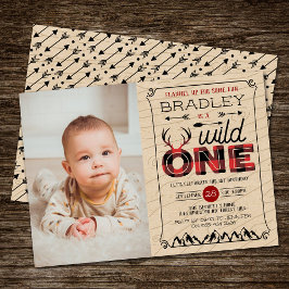 Wild One Boys Pset Lumberjack 1st Birthday Foto Kaart