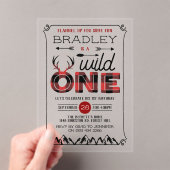 Wild One Boys Rustic Pset Lumberjack 1st Birthday Acryl Uitnodigingen (Insitu (Draagbaar))