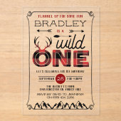Wild One Boys Rustic Pset Lumberjack 1st Birthday Acryl Uitnodigingen (Voorkant)
