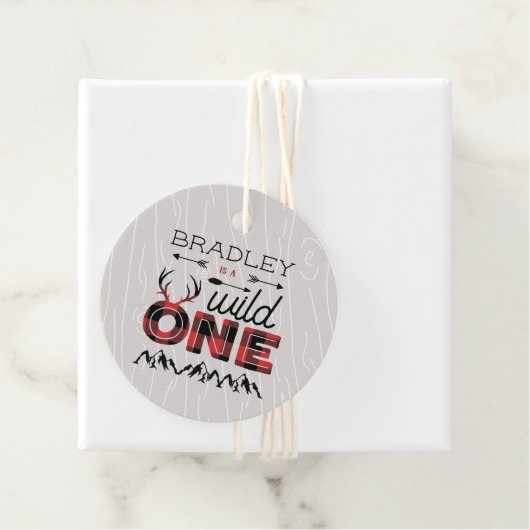 Wild One Boys Rustic Pset Lumberjack 1st Birthday Bedankjes Labels (In situ)