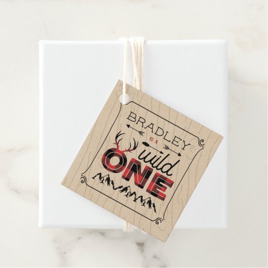 Wild One Boys Rustic Pset Lumberjack 1st Birthday Bedankjes Labels (In situ)