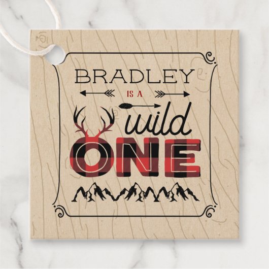 Wild One Boys Rustic Pset Lumberjack 1st Birthday Bedankjes Labels (Voorkant)