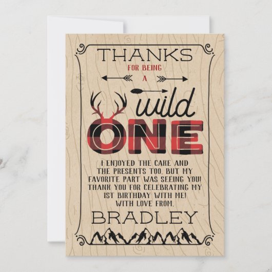 Wild One Boys Rustic Pset Lumberjack 1st Birthday Bedankkaart (Voorkant)