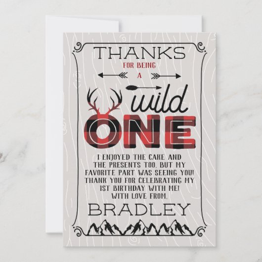 Wild One Boys Rustic Pset Lumberjack 1st Birthday Bedankkaart (Voorkant)