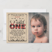 Wild One Boys Rustic Pset Lumberjack 1st Birthday Bedankkaart (Voorkant)