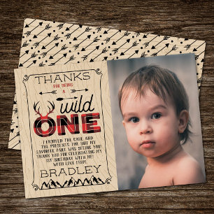 Wild One Boys Rustic Pset Lumberjack 1st Birthday Bedankkaart
